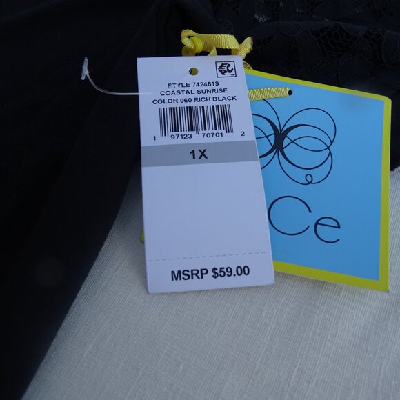 CeCe Black Knit Top with Lace Short Sleeves 1X NWT - Picture 10 of 11